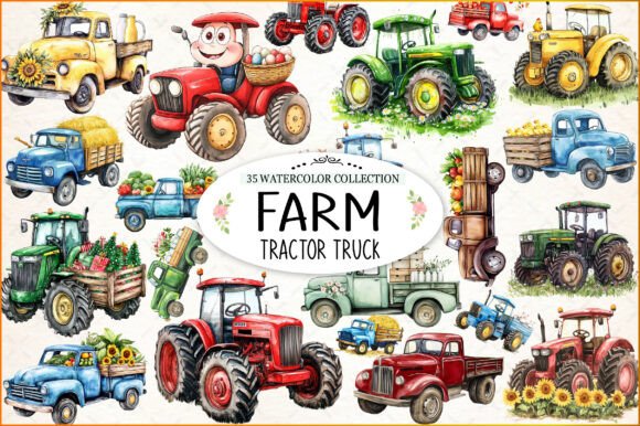 Download Farm Tractor Truck Watercolor Clipart - Farm tractor truck watercolor clipart Collection