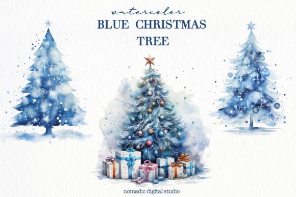 Download 9 Watercolor Blue Christmas Tree Clipart - Christmas tree clipart Collection