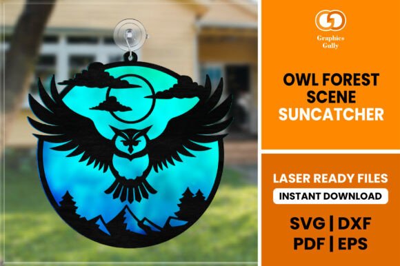 Download Owl Forest Scene Suncatcher SVG - Owl Collection
