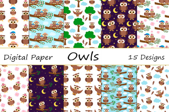 Download Set Seamless Patterns Cute Owl Vector - Owl Collection