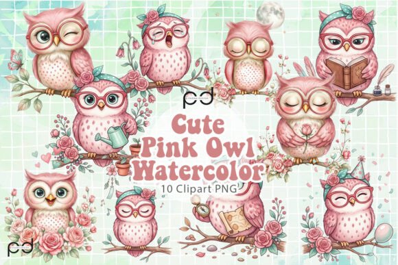 Download Cute Pink Owl Watercolor Graphics - Owl Collection