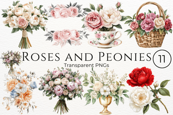 Download Roses and Peonies Watercolor Clipart - Peonies Collection