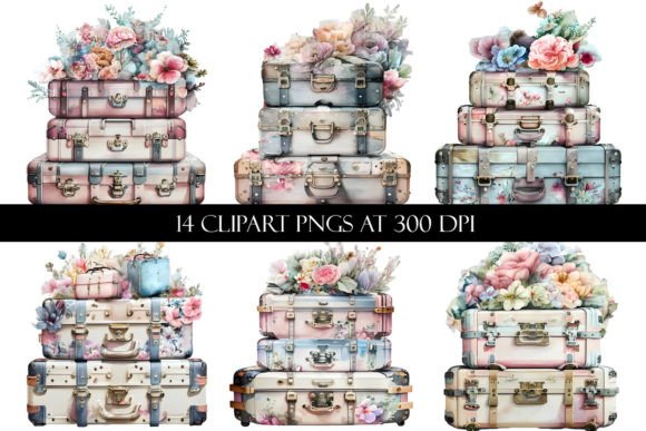 Download Watercolor Floral Suitcase Clipart - Premium Resources