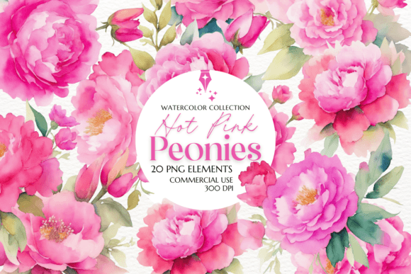 Download Hot Pink Peonies Watercolor Clipart - Peonies Collection